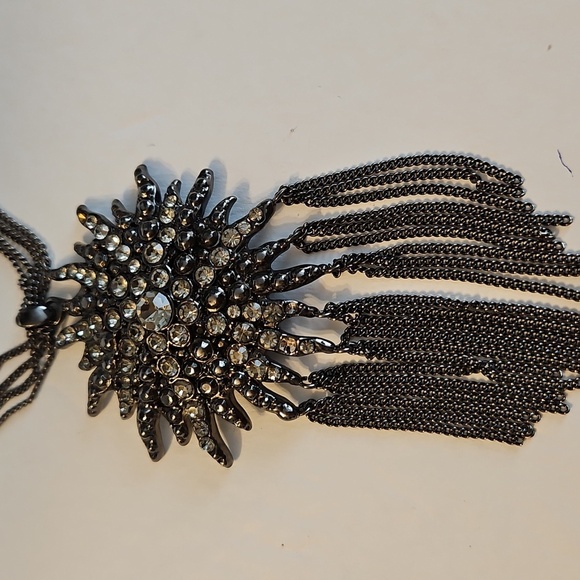 Rhinestone Star Burst Pendant on Bronze Tone 4 Strand 14"L + 2"Ext. Necklace - Picture 2 of 8